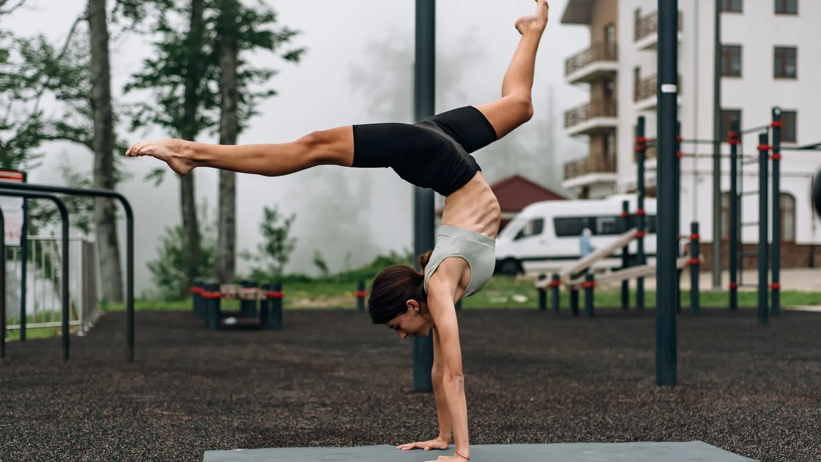 Person doing fitness exercises in a park