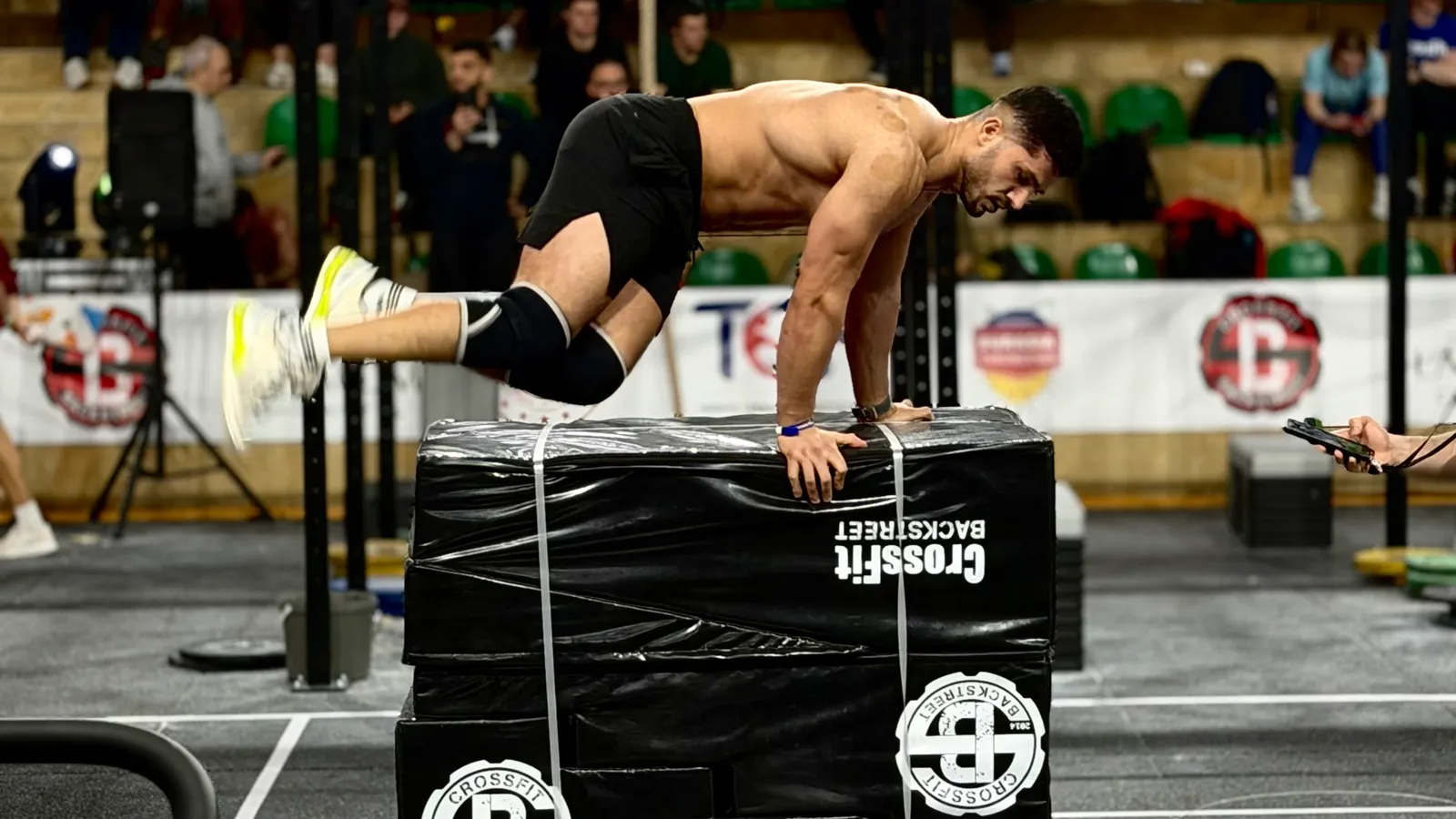 Athlete doing a box step-up jump